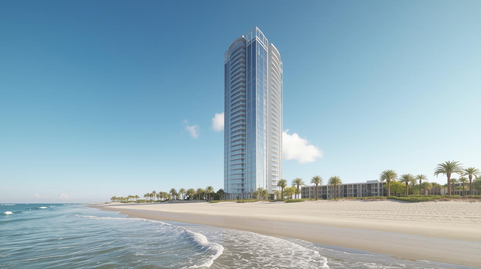 create-a-3d-photo-of-a-tall-apartment-building-near-the-beach.-3-4